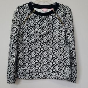 Ted Baker Top Womens 3 We Black White Jacquard Brocade Knit Top Classic Office